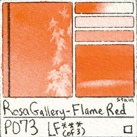 PO73 Rosa Gallery Flame Red Watercolor Paint Pigment Database Handprint Color Chart