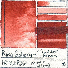 PR101 PR264 Rosa Gallery Madder Brown watercolor swatch card pigment art colour water masstone diluted astm database