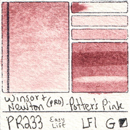 PR233 Winsor and Newton Professional Potter's Pink Watercolor Swatch Card Color Chart