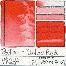 PR254 Da Vinci Watercolor Da Vinci Red Watercolour swatch color chart card pigment