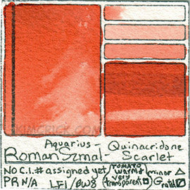 PR Roman Szmal Aquarius Quinacridone Scarlet art watercolor colour swatch card rare pigment brand database review