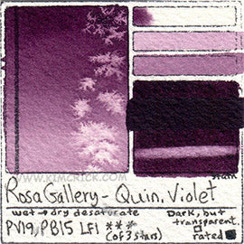 PV19 PB15 Rosa Gallery Quinacridone Quin Violet watercolor swatch card pigment art colour water masstone diluted astm database