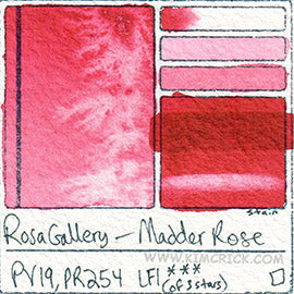 PV19 PR254 Rosa Gallery Madder Rose watercolor swatch card pigment art colour water masstone diluted astm database