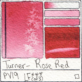 PV19 Turner Watercolor Rose Red Color Pigment Database Swatch Card