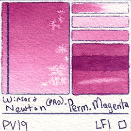 PV19 Winsor and Newton Watercolor Professional Permanent Magenta Swatch Card Color Chart