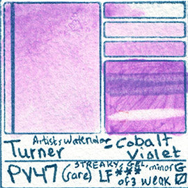 PV47 Turner Artists Watercolor Cobalt Violet rare mineral granulating streaky fugitive weak masstone