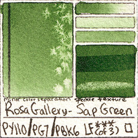 PY110 PG7 PBk6 Rosa Gallery Sap Green Watercolor Paint Pigment Database Handprint Color Chart