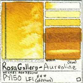 PY150 Rosa Gallery Aureoline watercolor swatch card pigment art colour water masstone diluted astm database