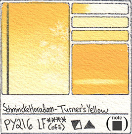 PY216 Schmincke Horadam Turner's Yellow Watercolor Swatch Card Color Chart