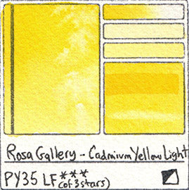 PY35 Rosa Gallery Watercolor Cadmium Yellow Light Handprint Art Pigment Swatch Color Chart
