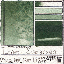 PY42 PB15 PR101 Turner Watercolor Evergreen Color Pigment Database Swatch Card