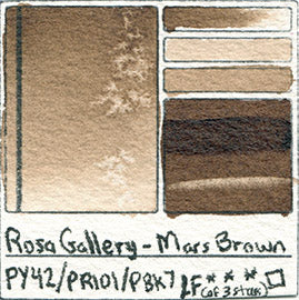 PY42 PR101 PBk7 Rosa Gallery Watercolor Mars Brown handprint database color chart Pigment