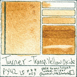 PY42 Turner Watercolor Transparent Yellow Oxide Color Art Pigment Database Swatch Card
