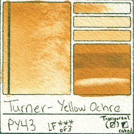 PY43 Turner Watercolor Yellow Ochre Color Art Pigment Database Swatch Card