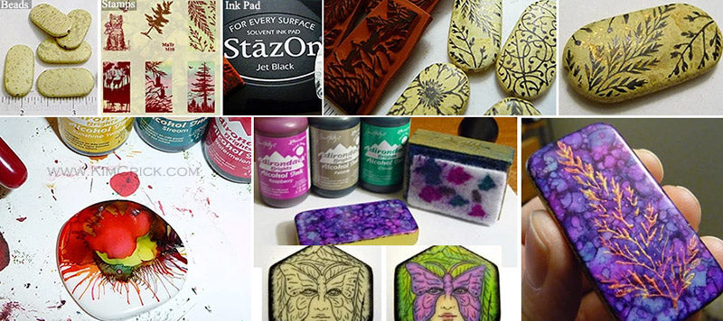 Turn blank beads into personalized decorated jewelry rubber stamp draw alcohol ink