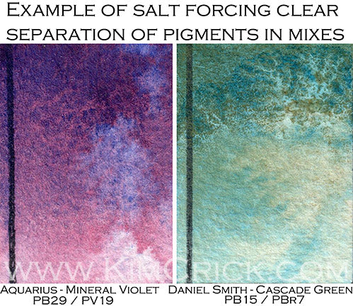 Using salt in watercolor painting daniel smith cascade green roman szmal aquarius mineral violet