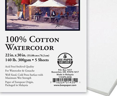 Bee Paper 100% Cotton 140lbs Cold Press Watercolor Paper Pack, 6-Inch by  9-Inch, 50 Sheets per Pack