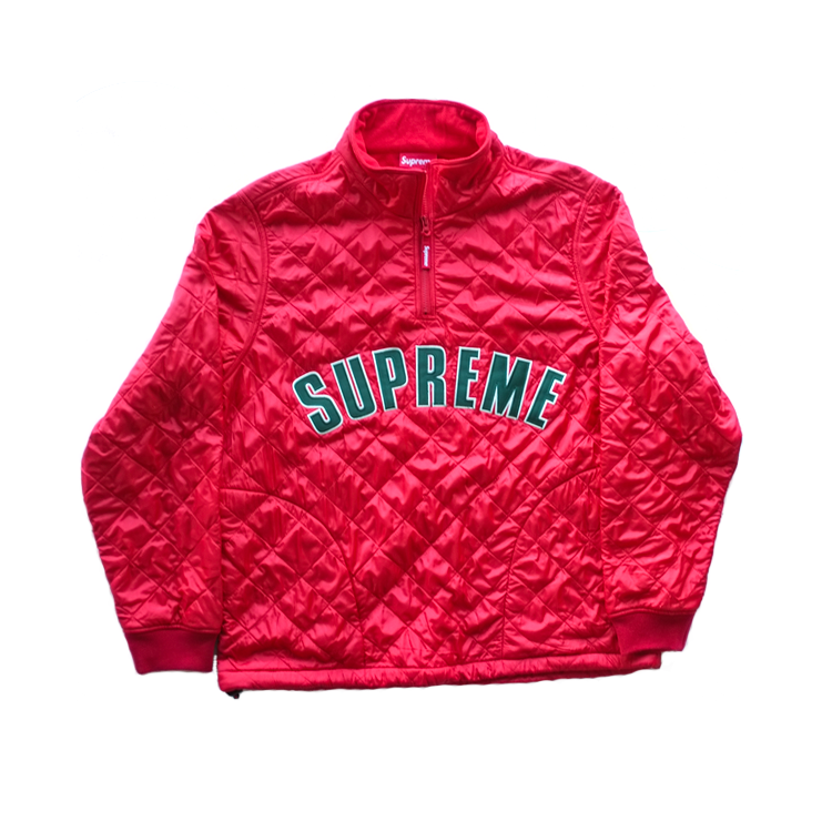 supreme arc logo quilted half zip pullover