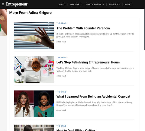 Entrepreneur.com articles by Adina Grigore
