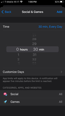 App Limits screen in iPhone