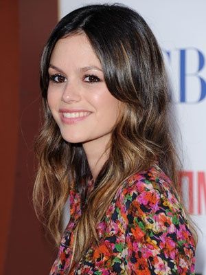 Rachel Bilson with caramel balayage and long curtain fringe