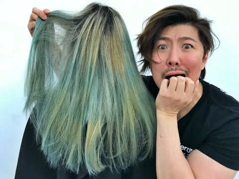 Guy Tang and client with green hair from henna hair dye