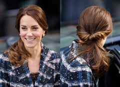 Kate Middleton with twisted updo front and back view 