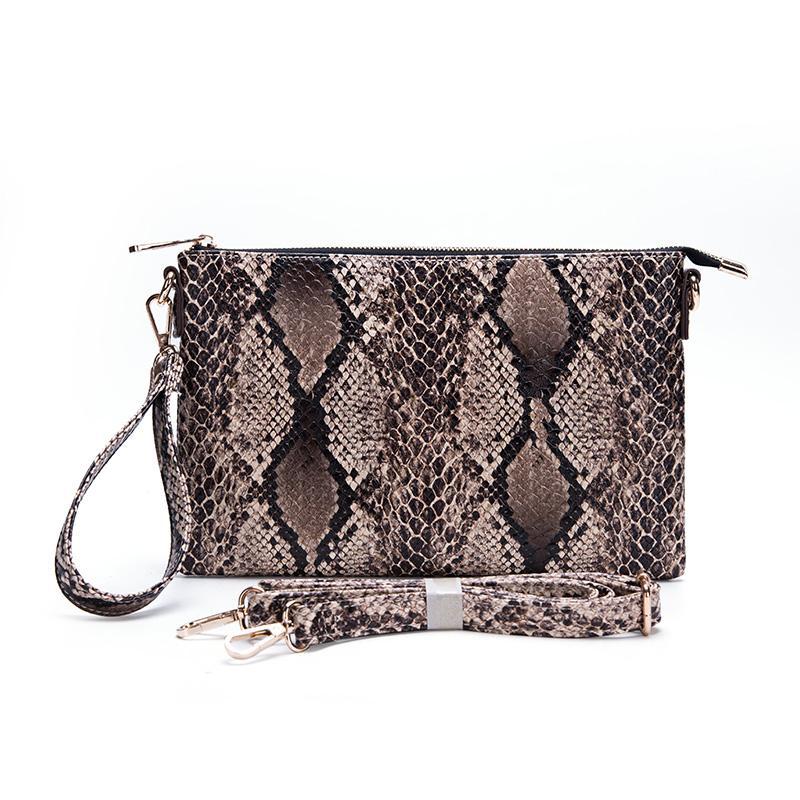 Snakeskin-patterned Clutch Bag - Brown/snakeskin-patterned