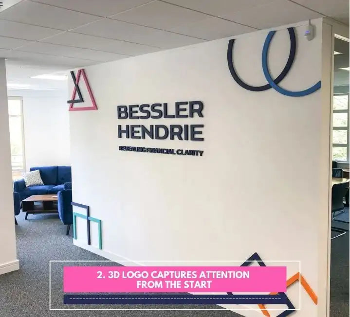 Bessler Hendrie 3D office logo sign with bold shapes and attention-grabbing design