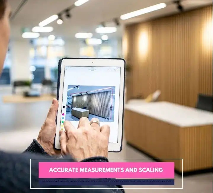 Person reviewing a sign layout on a tablet to check measurements and scale.
