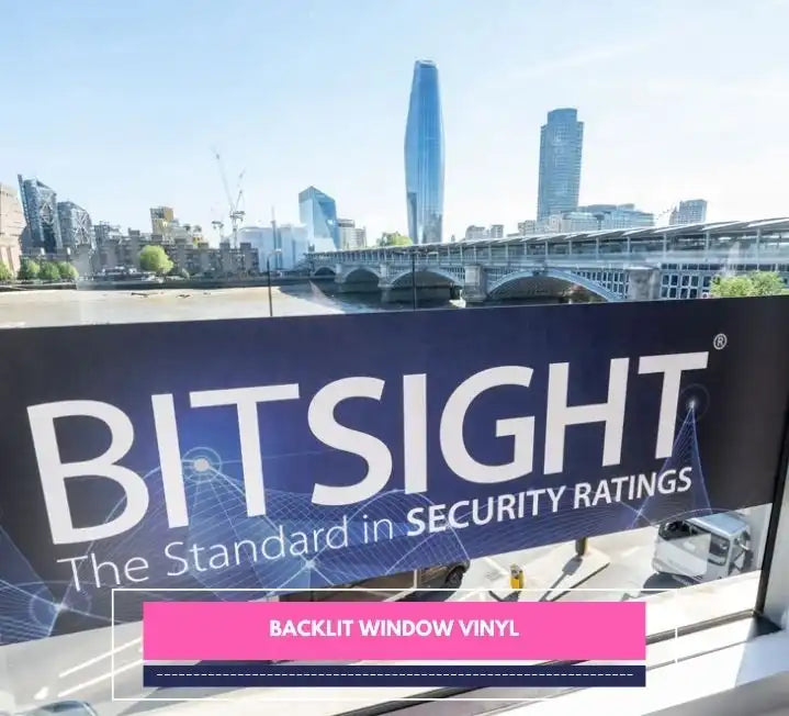 Bitsight backlit window vinyl overlooking city skyline and bridge.