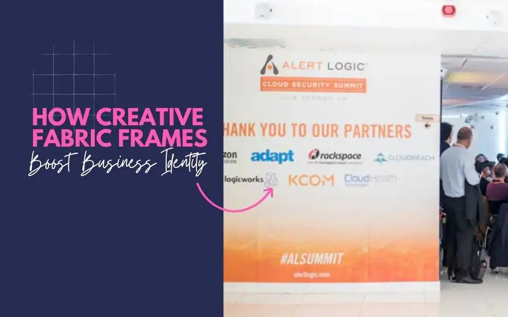Creative fabric frames ad beside a partner banner at the Alert Logic summit event
