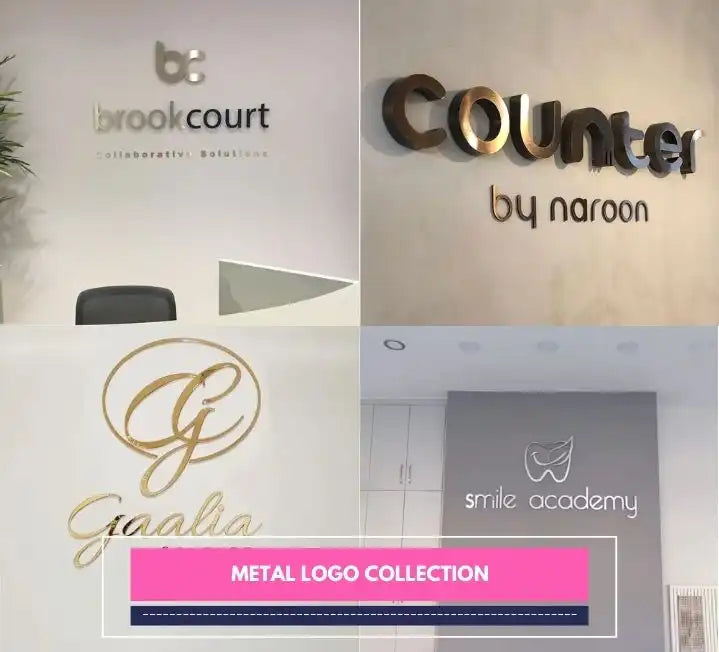 Sleek metal logo collection adds a premium, professional touch to any space