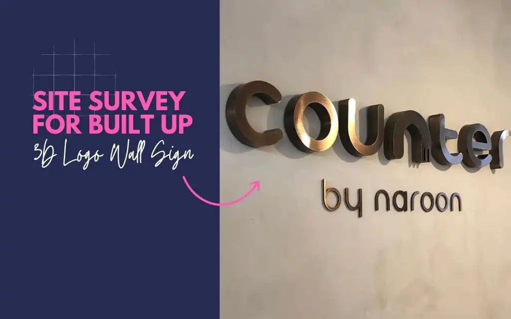 Built-up 3D logo wall sign for 'Counter by Naroon' with metallic finish