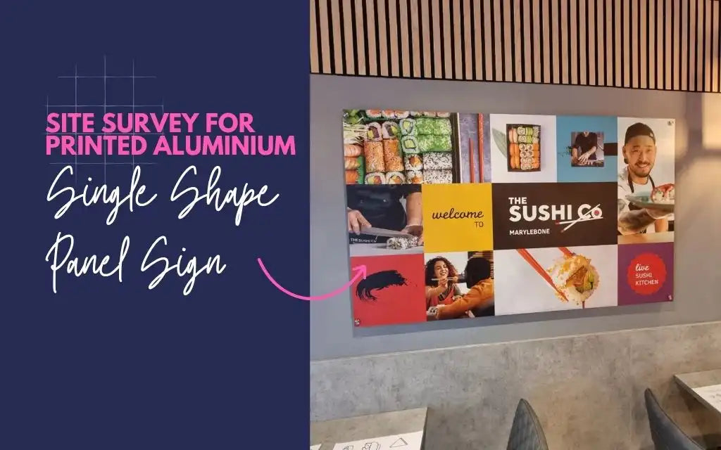Wall-mounted printed aluminium panel sign displayed in a modern dining area