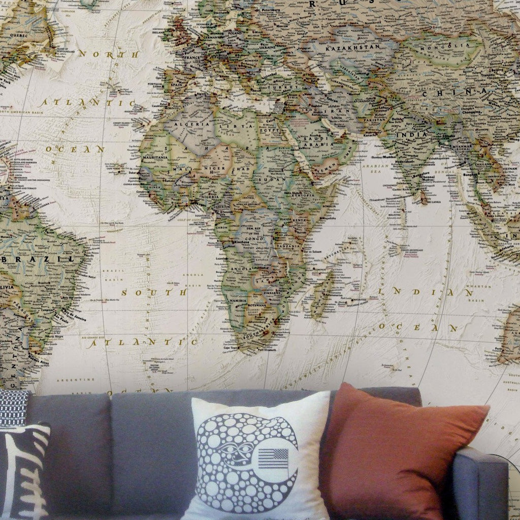 World Map Wall Paper Mural Self Adhesive Old Style World Map