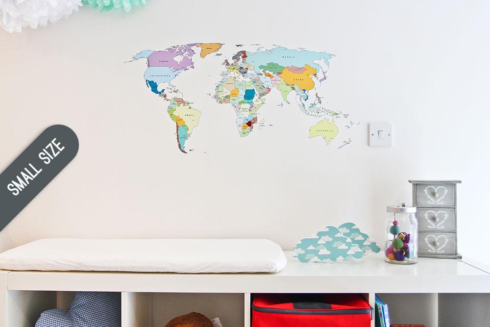 Printed World Map Vinyl Wall Sticker Decal Graphic For