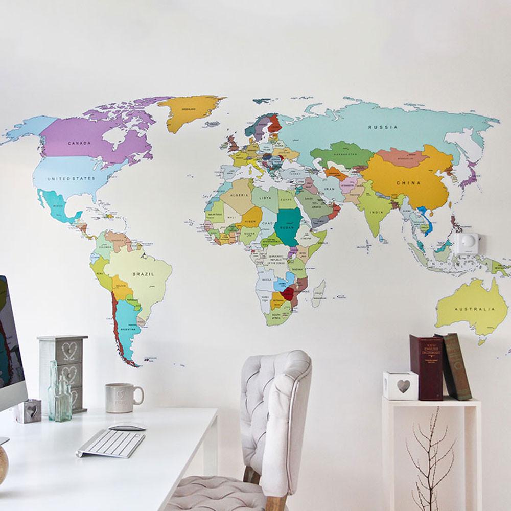 Printed World Map Vinyl Wall Sticker Decal Graphic For