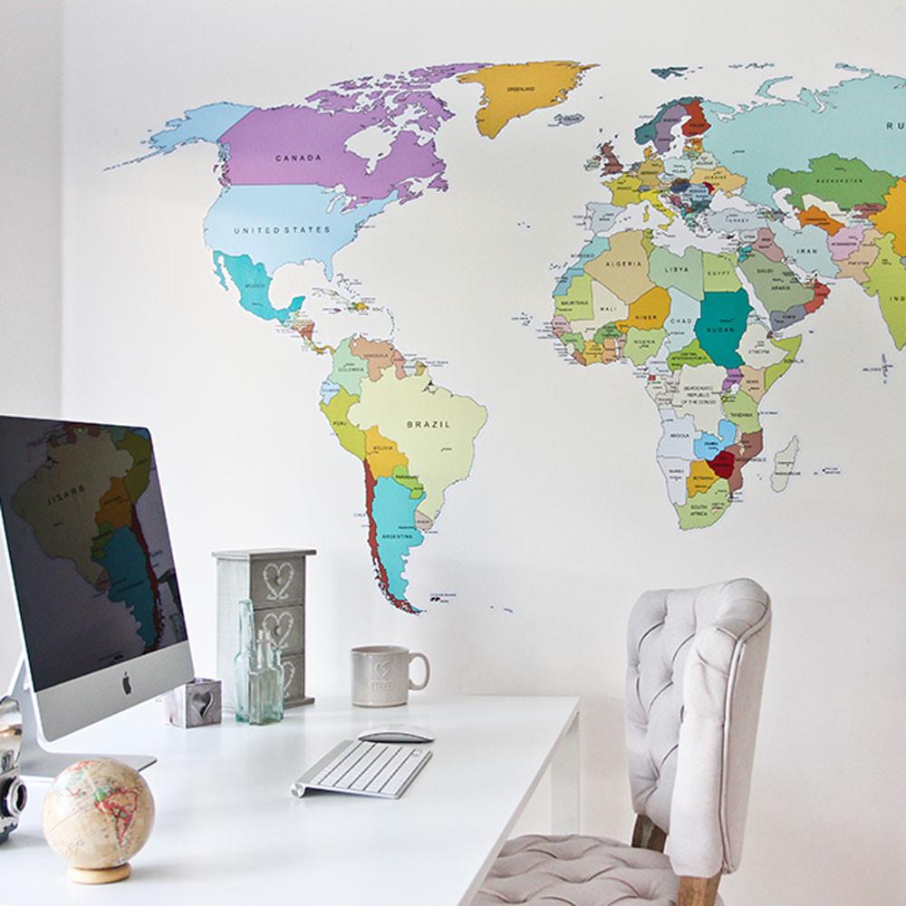 Map Of The World Vinyl Wall Sticker ... Printed world map wall sticker in by Vinyl Impression ...
