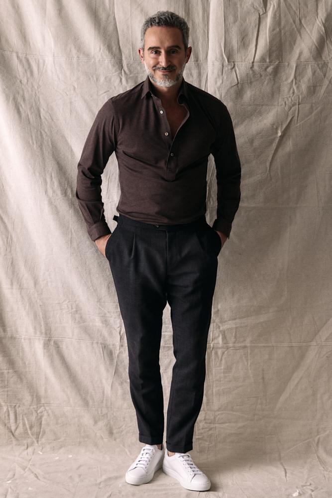 Magnus Long Sleeve Polo Shirt - Brown Cotton Pique