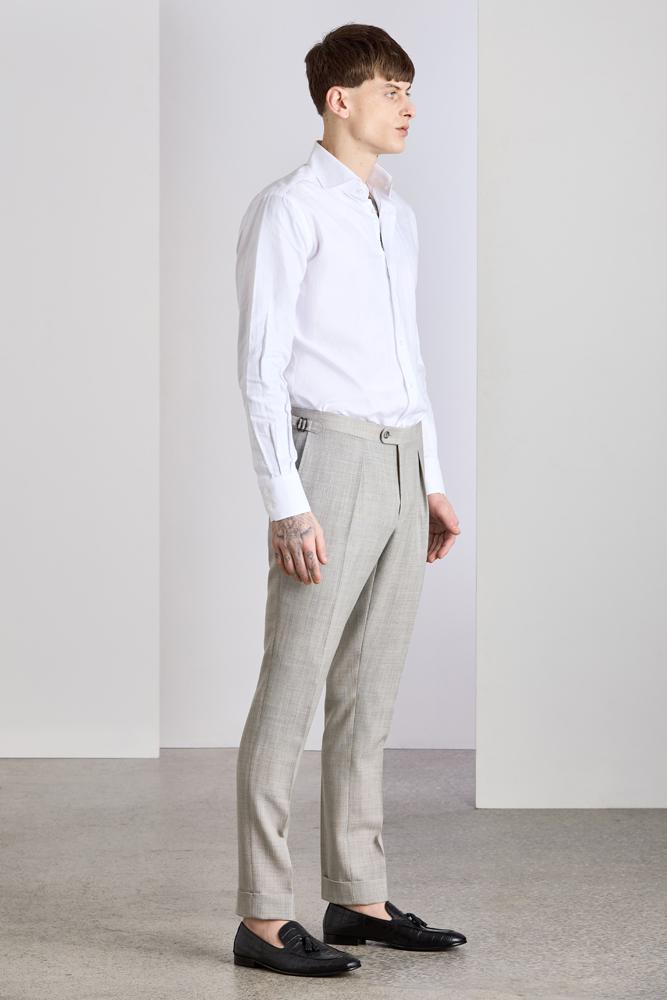 Wool gabardine trouser with front pleats in snow white — Ryan Roche Store