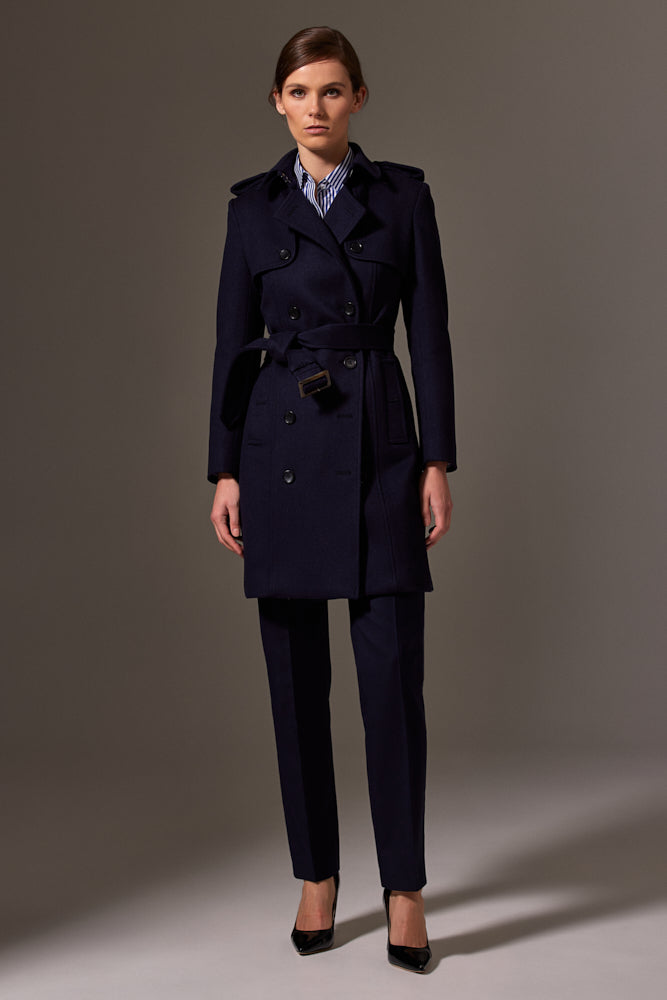 Martina (Mid) Trench Coat - Navy Wool