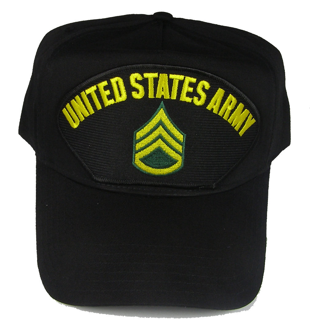UNITED STATES ARMY STAFF SERGEANT HAT WITH SSG RANK INSIGNIA - Black - Veteran Owned Business