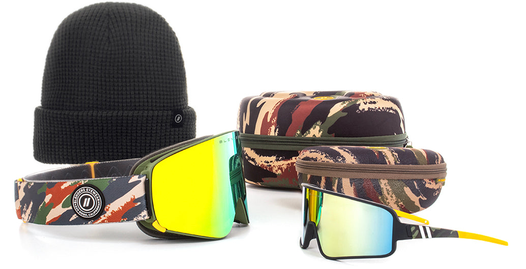 Strike Gold Powder - Black & Yellow Snow Goggles, Sunglasses, & Beanie | Blenders Eyewear Powder Pack | $150 US | Blenders Eyewear