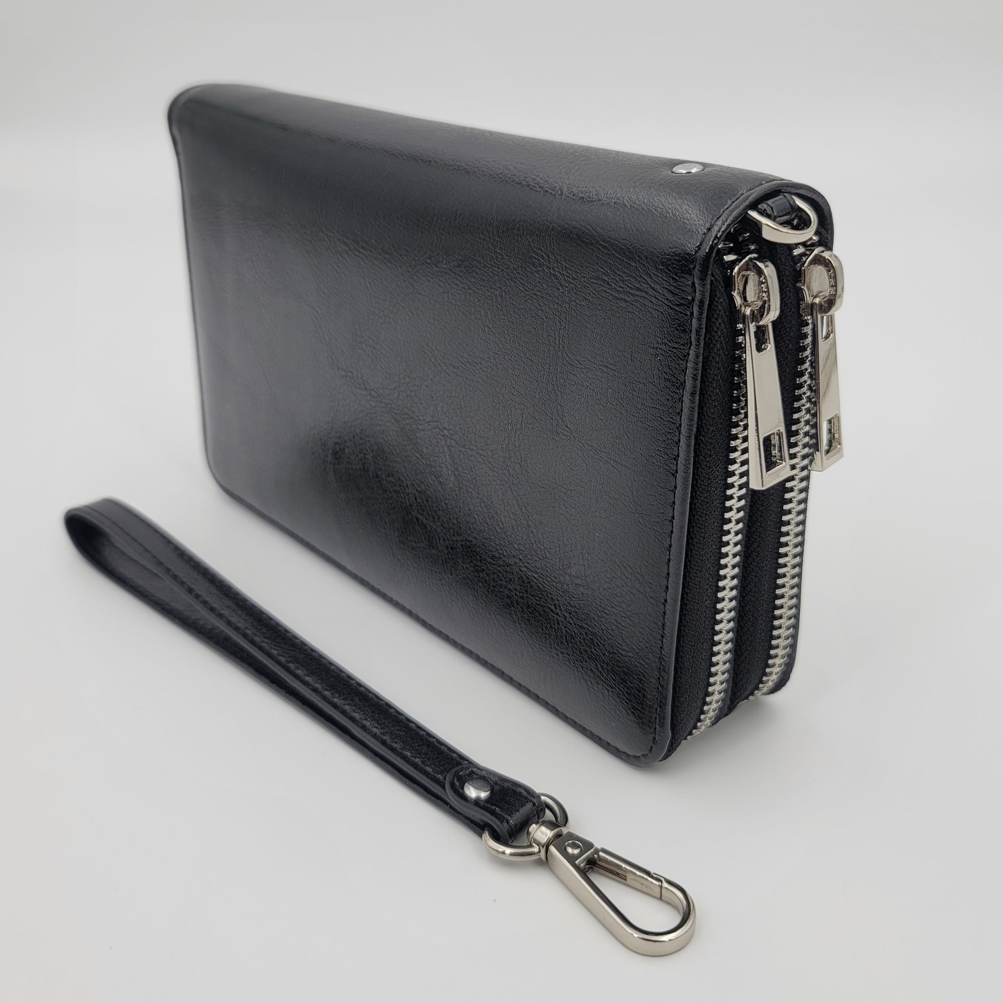 AG Wallets Women's Double Zipper Leather Large Capacity RFID Wristlet