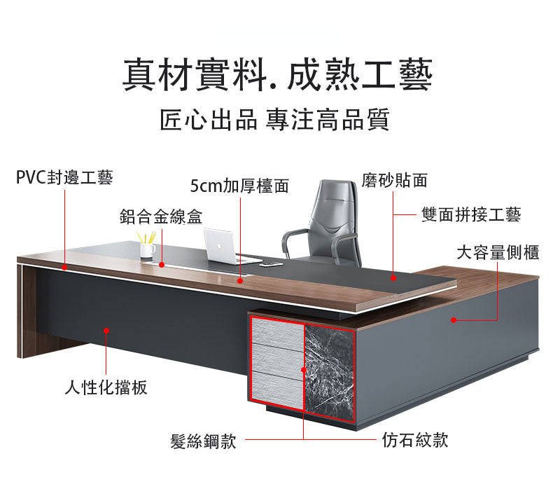 主管檯 E1 環保板材 (鋼腳/實木腳/板腳) (側櫃) executive manager boss table desk furniture