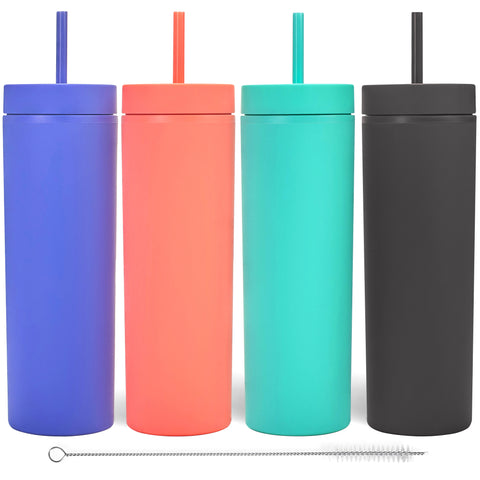 Gradient SKINNY TUMBLERS (4 Pack) Matte Pastel Colored Acrylic Tumblers  with Lids and Straws