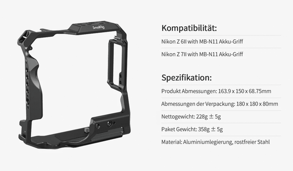 Nikon Z camera cage with MB-N11 battery grip mounted