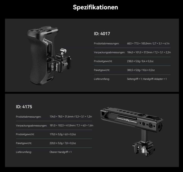 Scope of delivery, Smallrig side handle 4017, Snaop on Nato clamp