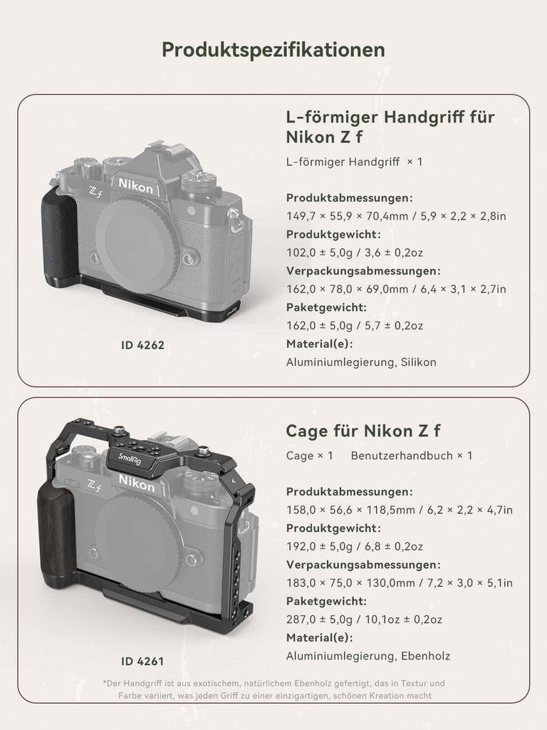 Technische details smallrig 4261, Kamer cage für nikon zf